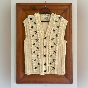 Vintage Cream Cardigan with Blue and Green Accents